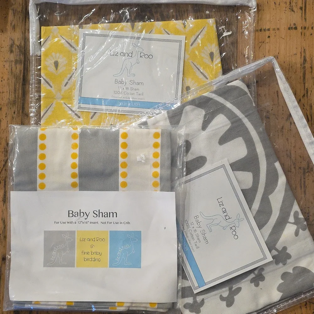 LIZ AND ROO Yellow & Gray Coordinating Baby Shams-Lot‎ Of 3